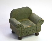 1920s Vintage Antique Doll House Miniature Art Deco Flocked Arm Chair Furniture Bleuette American Schoenhut Strombecker Tootsie Toy-era
