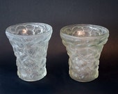 Auth.Original Art Deco French Pair Vases Sebino Lalique-Style Verlys 1920s Designer Frosted Cubistic Modernist Pansies Flowers Heavy Glass