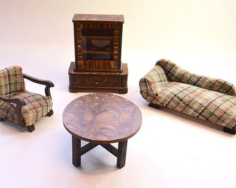 doll house miniature art deco german china cabinet chaise longue table armchair furniture dolls painted wood - Chaise Deco doll house miniature art deco german china cabinet chaise longue table armchair furniture dolls painted wood - Chaise Deco
