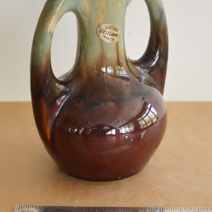 DENBAC Vintage Antique 1890-1900 Glazed Drip Motif Pottery Swiss/French Jugendstil Art & Craft Art Nouveau Vase Brown Cream Vegetal Design