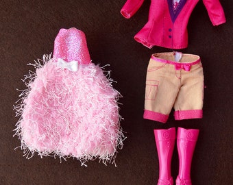 European Vintage Clothes Superstar BARBIE Fashion Formal GOWN Blouse Jacket Boots Shorts Pop Art Flowers Pinks Purples Violets Fringed Dress