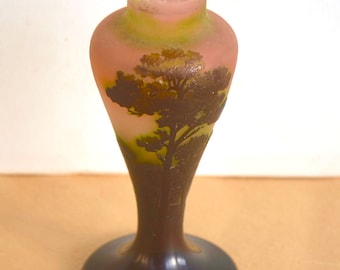 NOT REPRO Genuine 1890 Emile Gallé Incised Glass Signed Art Nouveau Flower Leaves French Table Lamp Base Design Jugendstil Scenic A. Mucha