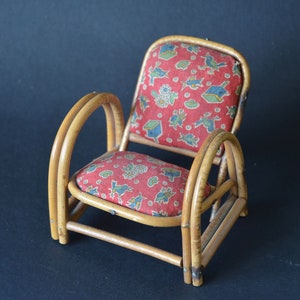 1900-1920 Bleuette size Vintage Antique Miniature Doll Toy Art Nouveau Deco French Bamboo Rattan Dollhouse Chair Armchair Garden Tiki Porch