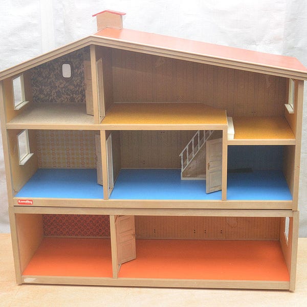 Lundby Suecia 1960 Vintage Doll's House Muebles Diseñador moderno de mediados de siglo Hanse Dinamarca Brio BODO HENNIG Dos historias Modernismo danés