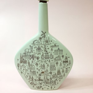 Decanter in ceramica di design scandinavo degli anni &#39;50/&#39;60, vintage, antico, per liquori, stile Mid-Century Modern, con motivo stencil in ceramica, Danimarca