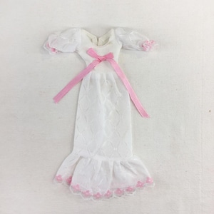 1970s Mattel ? Vintage BARBIE Doll German French Pink Dot White Pink Dress Fashion MOD Long Granny Gown Pink Accents Bow Francie Maddie Mod