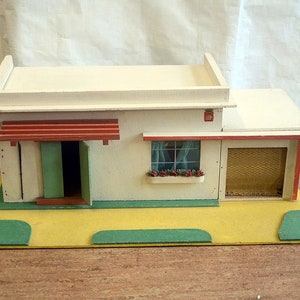 RARE Flat Roof 1950s/60s Marked Vintage Antique Wood Doll&#39;s House Mid-Century Modern Bauhaus Modernist FRENCH Brio Lundby Hanse Bodo Hennig