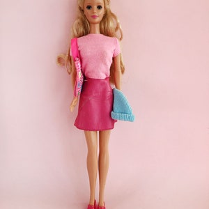 1980/1990s Doll Thick Blonde Hair Vintage Mattel BARBIE Doll Fashion European Edition Pink Dress Turquoise Dungerees Superstar Rockers-era