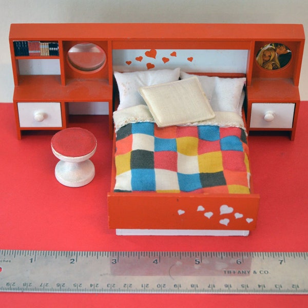 1970s Mint Never Used Vintage LUNDBY BODO HENNIG Doll's House Brio Furniture Designer Mod Modernist Scandinavian Design Full Bed End Tables