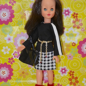 Vintage 1960s MIGLIORATI Furga-type KITTY Alta Moda Italian High Fashion Haute Couture Doll MOD Graphic Black White Houndstooth Miniskirt