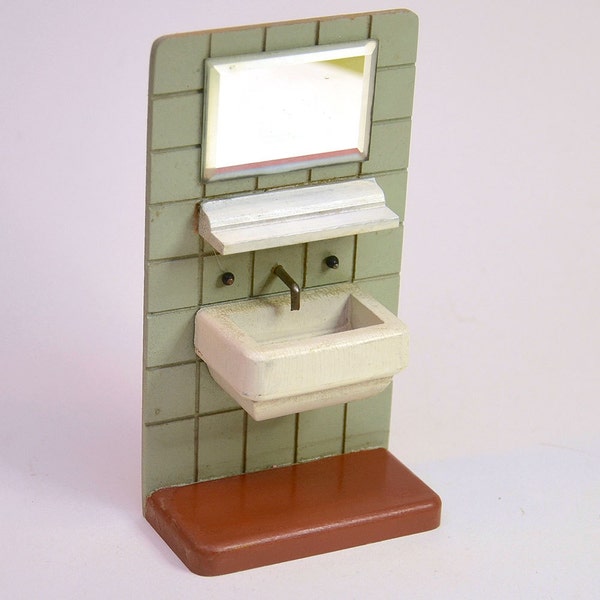 40s/50s Vintage Antique BODO HENNIG Doll's House Brio Lundby ArtDeco German Bauhaus Furniture Modernist Bathroom Sink Hanse Denmark Danish