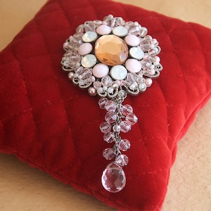 Vintage Antique 1950-60s Crystal Opal Beads Brooch Haute Couture Alta Moda Evening Soirée Designer-Made in France Encrusted Facetted Stones