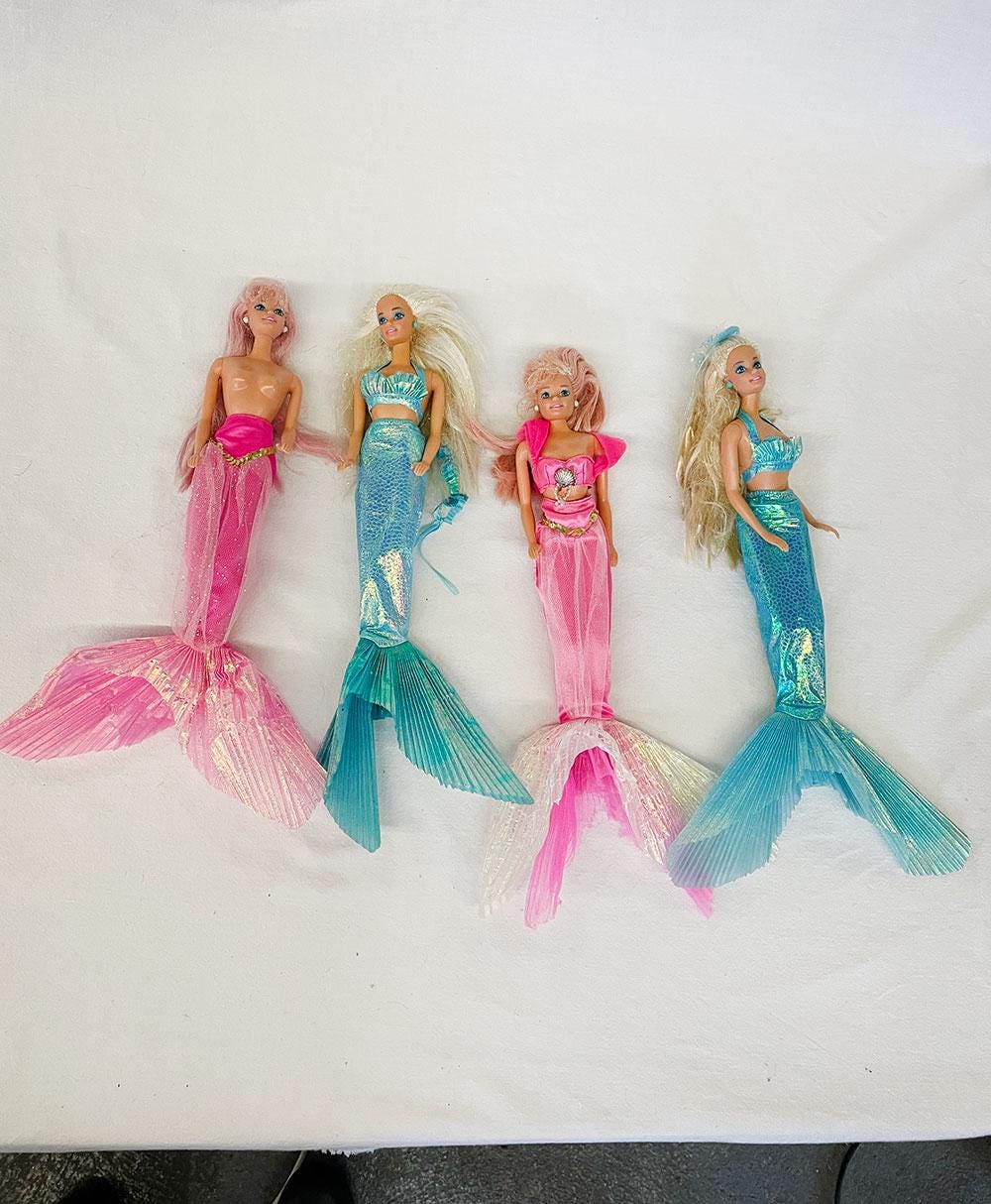Four (4) 1991 1990s Barbie Mermaids Vintage Original BARBIE Doll