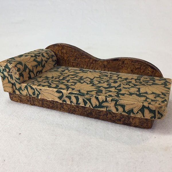 1920s/1930 Vintage Antique Original Doll House Miniature Art Deco German Chaise Longue Lounge Furniture Doll's Painted Paper Covered Wood