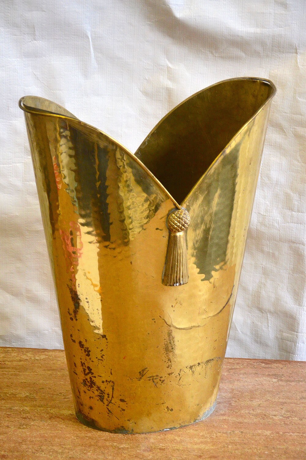 1950S Vintage Mid-Century Modern Gio Ponti Umbrella Whimsical Design Stand Brass Plated Ultra Hammered Marked Italian Made in Milano