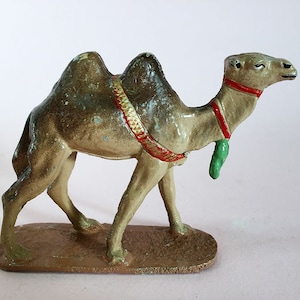 1920s Antique Vintage Nativity Créche CAMEL Jesus Christmas Display Fairytale Folklore Bible Manger Wisemen Metal & Papier Maché Figurine
