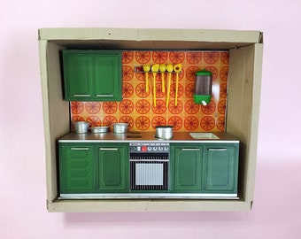 Vintage Antique MARTIN FUCHS-style Tin Doll's House Dollhouse KITCHEN 1950/60 Miniature Barbie/Bild Lilli Size West German Mint in Box Comp.