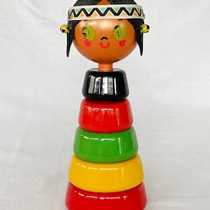 Anni '40/'50 metà secolo moderno vintage antico POP Art Scandinavia Giappone laccato legno duro giocattolo indiano nativo americano cartone animato Bodo Hennig Brio