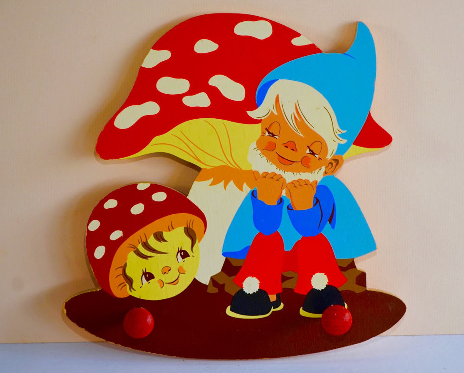 1971 Wall Plaque Coat Rack Vintage Cartoon Mid-Century Modern Mod Elf Bright Pop Art Kawaii Cute Culture Alfred MERTENS KUNST West Germany