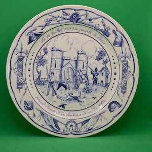 1900 Antique Plate Blue White DELFT, MEISSEN, Wedgwood-Era Sarreguemines Storming of the Bastille Liberté Egalité Fratenité 1789 14 Juillet