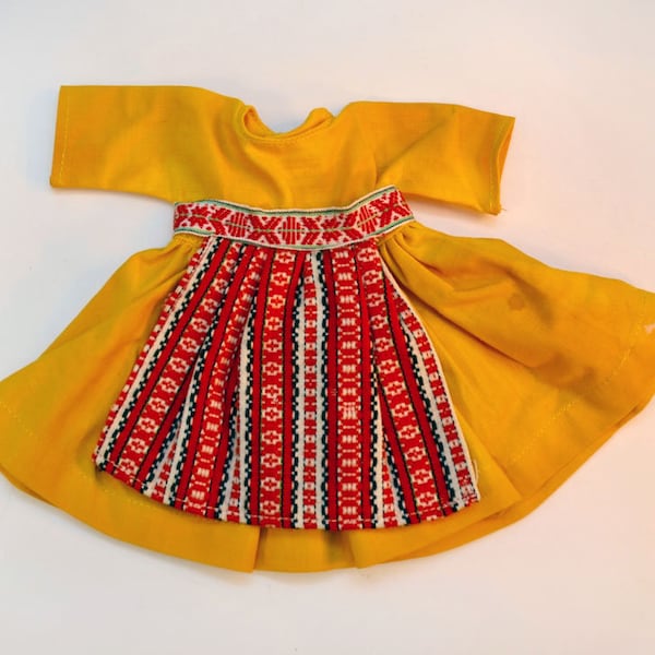 Authentic Vintage Clothes European-made 1940s-50s Yellow Apron Dress Alta Moda Fashion Haute Couture Doll Teenager Baby Kathe Kruse Bleuette