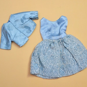 Vintage 1960s IDEAL Toys Fashion Doll TAMMY Misty 1963 Outfit &quot;Dreamboat&quot; Blue Brocade Party Dress and Satin Bolero Jacket EUC #9153-8 Japan