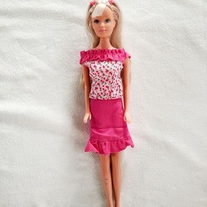 Vintage 1960/1970s European Clone Doll STEFFI LOVE by SIMBA Barbie-era Thick Blonde White Blonde Hair Mod Print Dress Pink Mini Print Blouse