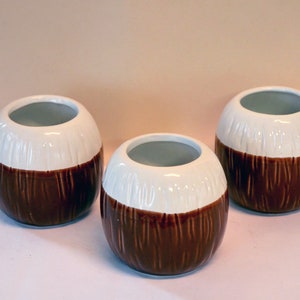 40s-50s Vintage Mid-Century Modern Ceramic Coconut Coupes Cocktail Kon Tiki Hawaiian Polynesia Don&#39;s Beachcomber Trader Vic&#39;s Mai Tai Bamboo
