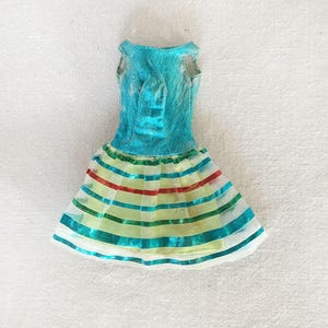 1960s MOD Spaceage Original Vintage BARBIE Doll 1968 &quot;Twinkle Togs&quot; #1854 Aqua Mylar Top w/Striped Skirt/Dress Outfit Nice Played w/Cond
