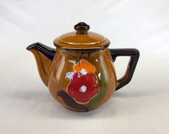 1950s/1960s German Pottery Art Deco Flower - motif TEAPOT Covered Pitcher Mid-Century Modern Ceramic Earth tones Red Orange  German French