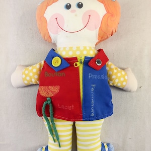 Pop Art-look Mod Colorful 1960s Authentic Antique Vintage Girl Doll Cloth European French France Learning Doll Tie Laces Buttons Snaps