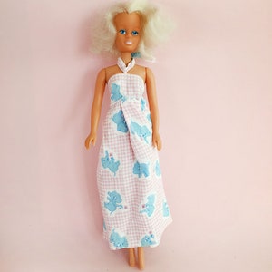 Vintage 1960/70s Europe Clone Doll Barbie-era Thick Platinum White Blonde Hair Mod Print A-line Courregés Sheath Halter Dress Betty Teen-era