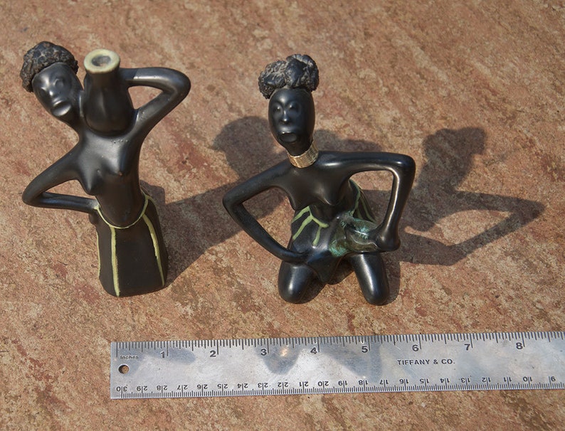 Art Deco Wiener Werkst\u00e4tte-era Austrian-style Pottery West German 1940s African Africana Tribal Hunteresse Black Women Couple Water Bearer