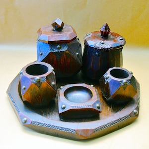 1910s/20s ARTS & CRAFT Deco FRENCH France Vintage Antique European Hand-made All Solid Wood Tobacciana Tobacco Cigarette Box Smoker's Set