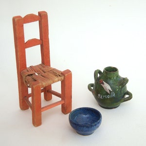 1900s Antique Doll&#39;s House Swiss German Rustic Shabby Chic Folkart Folk Art Farm Folk-Style Hand-made 19th century CHAIR TRADITIONAL POTTERY
