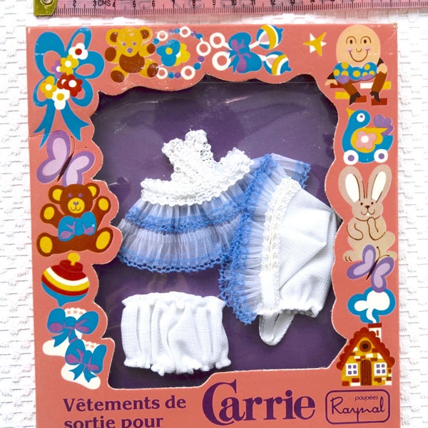 Vintage Poupées RAYNAL 1960er Jahre Modepuppen Outfit Kinderkleidung Vètements de sortie für Bébé Poupon Enfant CARRIE Weiß 3-teilig Party O/F