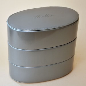 Vintage Mod Textural French Haute Couture MISS CHRISTIAN DIOR Make Up Case Handbag Clutch Promotional Grey Gray Vinyl Designer Bag France