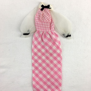 Vintage 1970s-era Superstar Mod Hair Happenin&#39; Quick Curl Barbie Doll Mattel Fashion Clothes Gingham Checked Long Gown Outfit Presentation