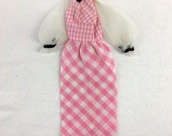 Vintage 1970s-era Superstar Mod Hair Happenin' Quick Curl Barbie Doll Mattel Fashion Clothes Gingham Checked Long Gown Outfit Presentation