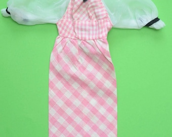 Vintage 1970s-era Superstar Mod Hair Happenin' Quick Curl Barbie Doll Mattel Fashion Clothes Gingham Checked Long Gown Outfit Presentation
