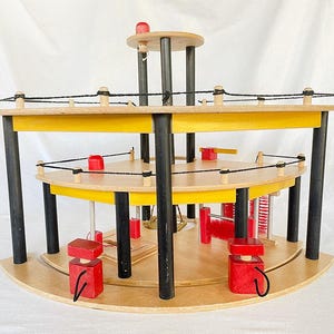 1950s Service Station Vitali, Naef-style Vintage Mid Century Modern Creative Playthings-era BAUHAUS Cubist DESIGN Wood Doll&#39;s Parking GARAGE