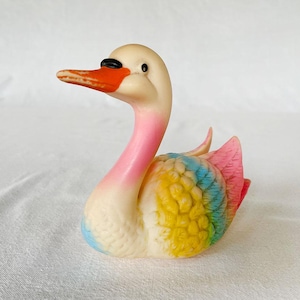 Whimsical Kawaii DDR Soviet Vintage 1940s possibly Herman Pecker Rubber Squeak Toy RAINBOW Swan GAY Flag Pride Doll Toy Vinyl Japan Italy