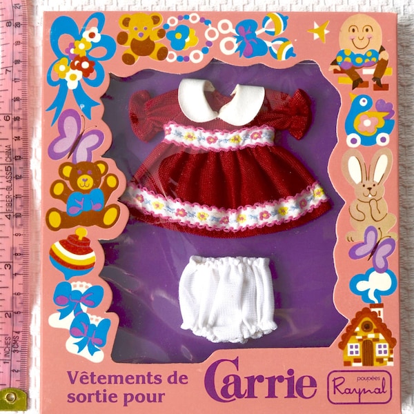 Vintage Poupées RAYNAL 1960er Jahre Modepuppen Outfit Kinderkleidung Vètements de sortie für Bébé Poupon Enfant CARRIE Red Velvet Party O/F