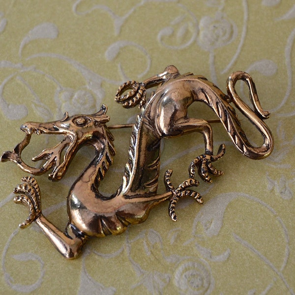 Vintage 1950s-1960s French France Haute Couture Zoomorphe FLORSHEIM of LONDON DRAGON Gilt Metal Pin Accent Brooch Designer - Made in Europe