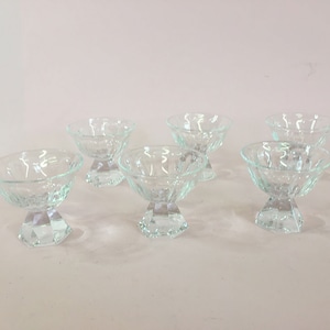 6 (six) 1910-1920 Authentic JOSEF HOFFMANN Clear Glass MOSER Art Deco Designer Cubistic Modern Shot Glasses Austria Wiener Werkstätte