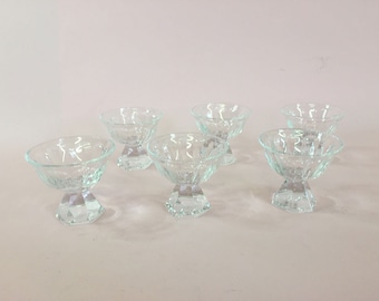 6 (six) 1910-1920 Authentic JOSEF HOFFMANN Clear Glass MOSER Art Deco Designer Cubistic Modern Shot Glasses Austria Wiener Werkstätte