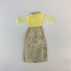 1950s/1960s Vintage Doll Clothes Mattel BARBIE CLONE Sleeveless Black Gold Lace Dress Uneeda Dollikin Palitoy Action Girl Mego Maddie Mod