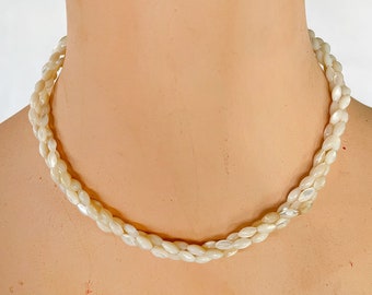 Antieke vintage handgemaakte ketting jaren 40/50 Parelmoer parels kralen gedraaid touw Haute Couture PARIJS Designer-Made in France