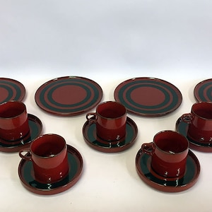 60/70s Antique Vintage Pottery CERACRON MELITTA GERMANY Mod Space Age Motif Mid-Century Modern Designer Part Coffee Tea Cups Saucers Plates