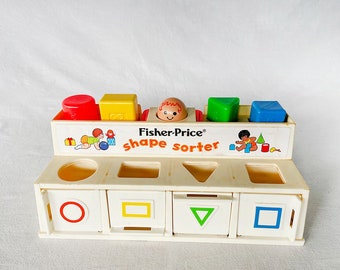 Baby Lernspielzeug Vintage Fischer Preis Menschen Plastikspielzeug Spielset Pop Art 1970er Jahre 1974 Bewegliche Teile Form Form Sortierer Lernfarben Farbe